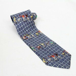 Lax World Blue Lacrosse Players Net Colorful Design Silk Mens Necktie USA Tie